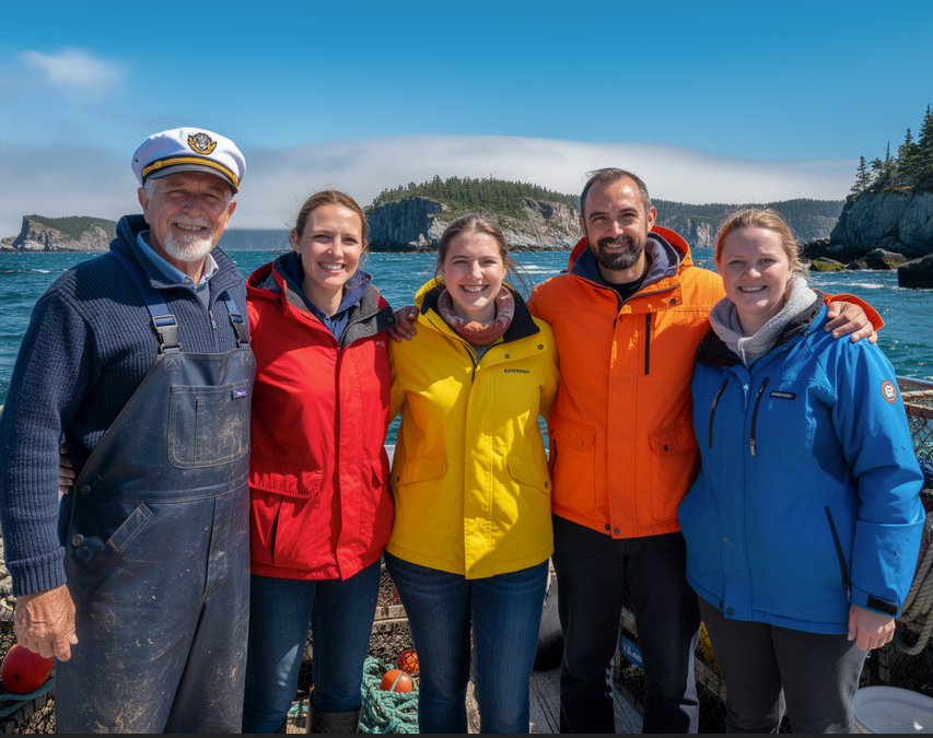 Family enjoying whale watching tour in Nova Scotia